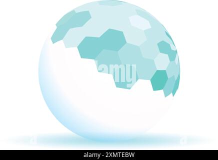 White sphere is partially covered with a honeycomb pattern glowing from within, suggesting futuristic technologies Stock Vector