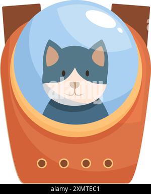 Cartoon cat astronaut in space suit is sitting in rocket capsule and getting ready for spaceflight Stock Vector