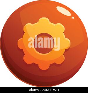 Cartoon style icon depicting a shiny orange globe with a yellow cogwheel, conveying settings or customization options Stock Vector