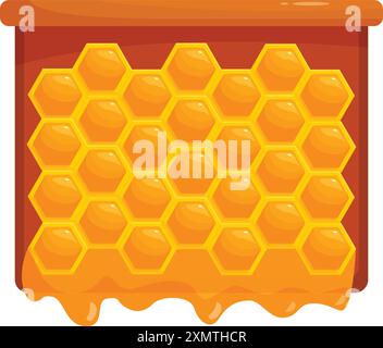 Honeycomb dripping with honey inside wooden frame is making your mouth water Stock Vector