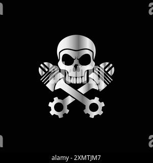 Skull with crossed wrenches. Vector illustration on black background. Stock Vector