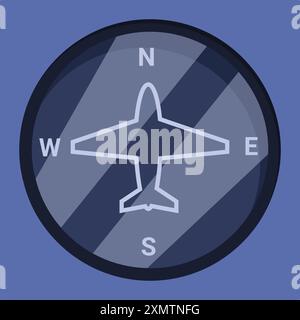 Concept of air travel and navigation represented by an airplane silhouette flying inside a compass Stock Vector