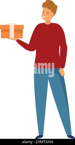 Cheerful young man holding a beautifully wrapped gift box, celebrating a birthday or special occasion Stock Vector