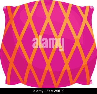 Soft and inviting pillow featuring a vibrant pink color and an eye catching orange rhombus pattern, perfect for adding a touch of style and comfort Stock Vector