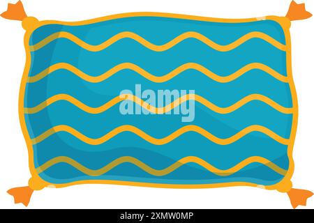 Blue pillow with wavy stripes and tassels is a great element for your design projects Stock Vector