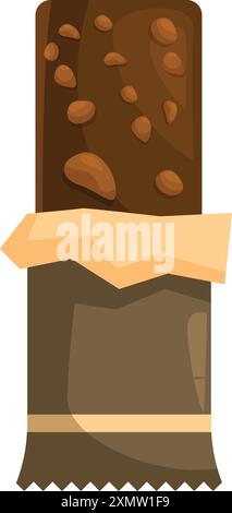 Chocolate bar with nuts wrapped in foil is waiting to be eaten Stock Vector