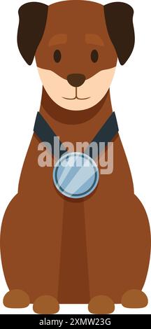 Brown dog is wearing a medal, showing its achievement Stock Vector