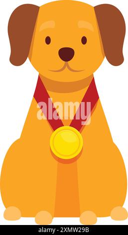 Cute cartoon dog is wearing a gold medal to reward him for being a very good boy Stock Vector