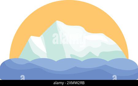 Illustration of a big iceberg floating on water under a sunset sky Stock Vector