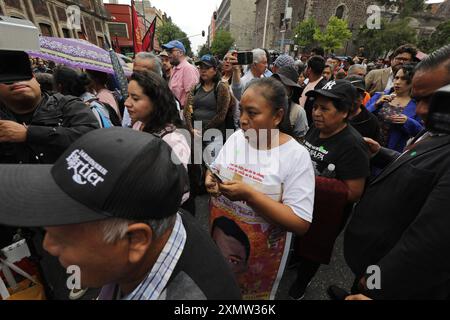 Mexico City, Mexico. 29th July, 2024. Relatives of the victims of the 43 missing students from the Isidro Burgos Rural Normal School, attending the Mexico City Museum to hold a meeting with the incoming president of Mexico Claudia Sheinbaum Pardo. on July 29, 2024 in Mexico City, Mexico. (Photo by Ian Robles/ Credit: Eyepix Group/Alamy Live News Stock Photo