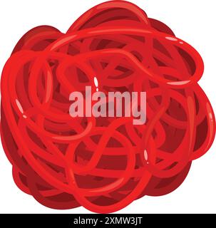 Tangled mess of red cables forming a chaotic sphere, symbolizing complexity and disarray Stock Vector
