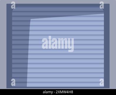 Illustration of a partially open blue garage door closing on a grey building Stock Vector