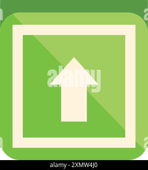 Green square icon with a white arrow in the center pointing up, over a white background Stock Vector
