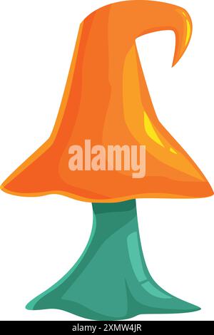 Colorful cartoon magic mushroom with an orange cap and a green stem Stock Vector