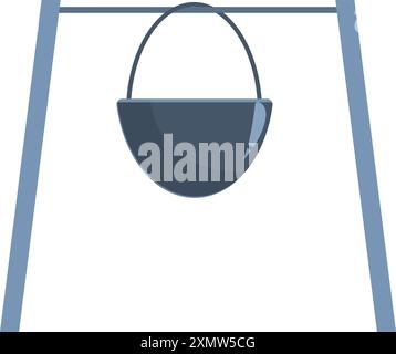 Empty cauldron is hanging over campfire on a metal tripod outdoors Stock Vector