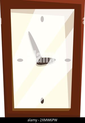 Square clock telling the time, with hour and minute hand, on white background Stock Vector