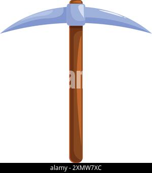 Cartoon style pickaxe with a wooden handle and a metal head mining for coal and ores Stock Vector