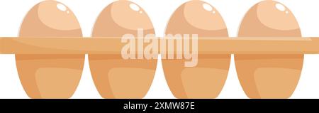 Four brown chicken eggs are standing in a cardboard egg tray Stock Vector