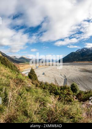 Arthurs Pass Scenic Lookout with Waimakariri River and Southern Alps in South Island of New Zealand Stock Photo