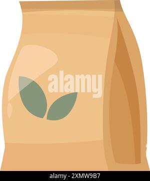 Paper package is showing its side, revealing a logo with two leaves, suggesting it contains a bio product Stock Vector
