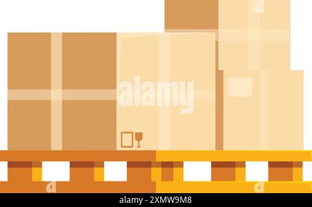 Cardboard boxes placed on wooden pallet, cargo, delivery and transportation concept Stock Vector