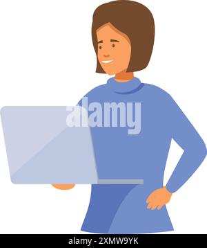 Smiling woman holding laptop working remotely from home office Stock Vector