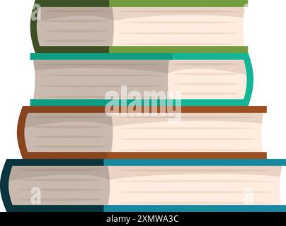 Four colorful books are lying in a stack, symbolizing learning and studying Stock Vector
