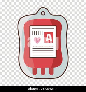 Blood transfusion pack with pink heart and A Stock Vector
