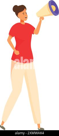 Young woman is passionately advocating for change, using a megaphone to amplify her message Stock Vector