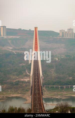 Metro rail bridge accross Yangtze river in Chongqing City, China Stock Photo