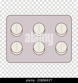 Illustration of round white pills packaged in blister Stock Vector