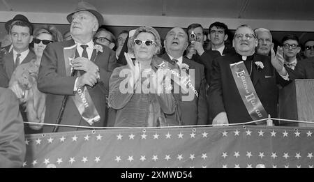 Chicago Richard J. Daley is shown on the reviewing stand at a St. Patricks Day parade in the 1960s. Stock Photo