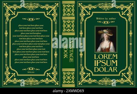 Cover book for medieval novel. Old retro ornament frames. Royal Golden style design. Vintage Border to be printed on the covers of books. Vector illus Stock Vector