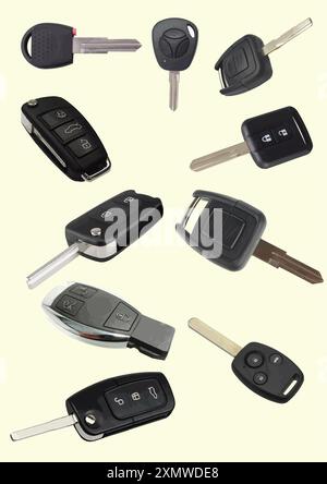Big set of  Car keys with remote control isolated over white background. 3d color vector illustration Stock Vector