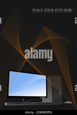 Vector 3d color  illustration of desktop PC or server station. Stock Vector