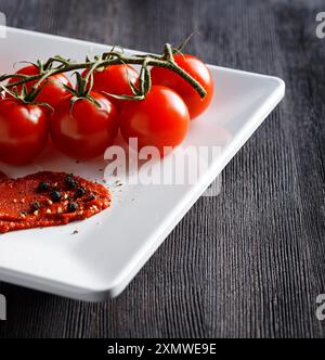 Ripe tomatoes and tomato paste Stock Photo