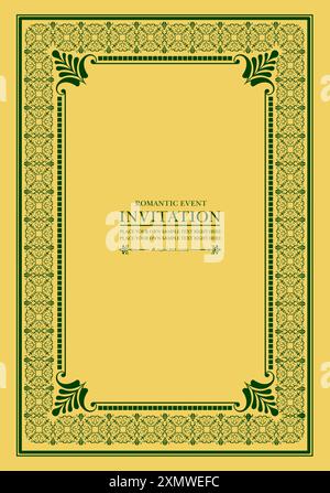 Old ornament on yellow background. Can be used as invitation card. Book cover. Vector illustration Stock Vector