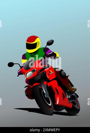 Motorcycle on the blue sky background. Biker. Vector 3d illustration Stock Vector