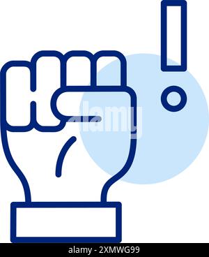 Fist raised up and exclamation mark. Call to resistance and taking care of important matters. Pixel perfect, editable stroke icon Stock Vector
