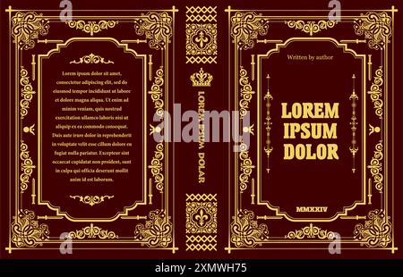 Cover book for medieval novel. Old retro ornament frames. Royal Golden style design. Vintage Border to be printed on the covers of books. Vector illus Stock Vector