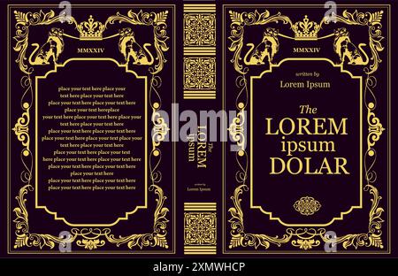 Cover book for medieval novel. Old retro ornament frames. Royal Golden style design. Vintage Border to be printed on the covers of books. Vector illus Stock Vector