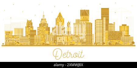 Detroit Michigan City Skyline silhouette with golden Buildings Isolated on White. Vector Illustration. Stock Vector