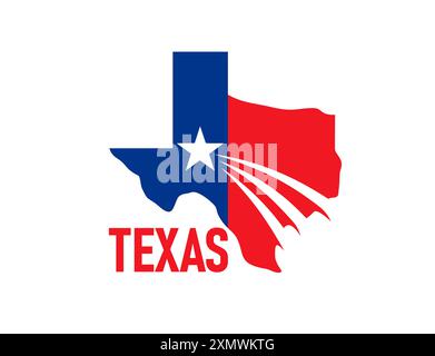 Texas state symbol, map icon, features a prominent lone star, symbolizing unity and the independent spirit of american usa state, silhouette of Texas Stock Vector