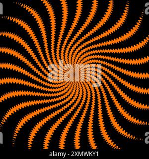 Psychedelic halloween spiral pattern. Vector optical illusion background with Intricate black and orange continuous flow of lines draws the eye toward Stock Vector
