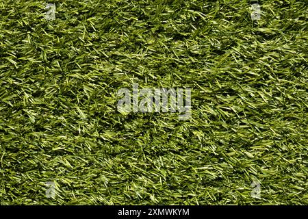 Artificial fake grass turf lawn background backdrop.  Controversial use of artificial grass considered bad for the environment. Stock Photo