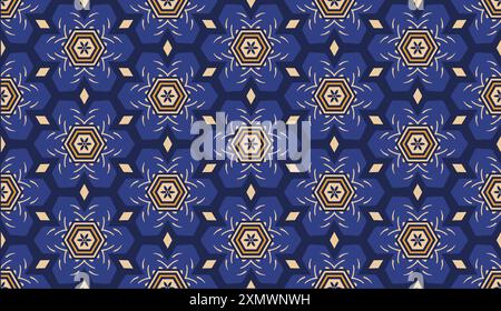Blue floral tile geometric seamless pattern Stock Vector