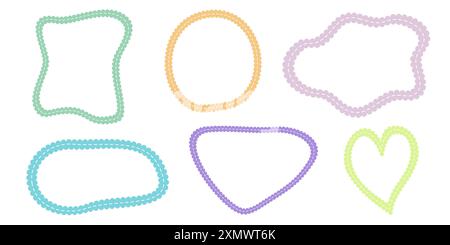 Hand drawn scalloped frames with dashed stitches. Stock Vector