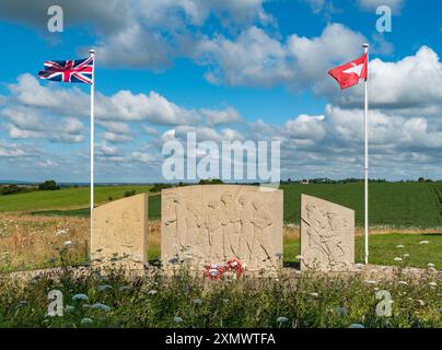 Carved stone memorial to the 10th Battalion Parachute Regiment erected near Burrough on the Hill and Somerby, Leicestershire, England, UK Stock Photo