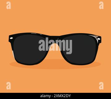Vector illustration of black round glasses on orange background Stock Vector