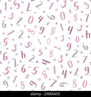 Numeral vector seamless pattern. Handwritten lettering modern brush calligraphy. Hand-drawn figures 1, 2, 3, 4, 5, 6, 7, 8, 9, 0 Stock Vector